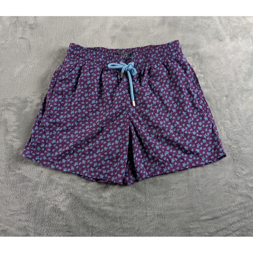 Vilebrequin Swim Trunks Mens Medium Purple Turtle Print Mesh Lined Beach READ